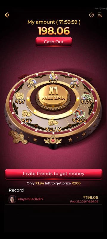 Rajwin Game App mobile interface with login register and bonus offer section